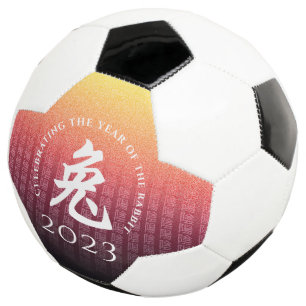 Rabbit 兔 Red Gold Chinese Zodiac Lunar Symbol Soccer Ball