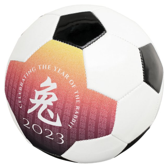 Rabbit 兔 Red Gold Chinese Zodiac Lunar Symbol Soccer Ball (Three Quarter)