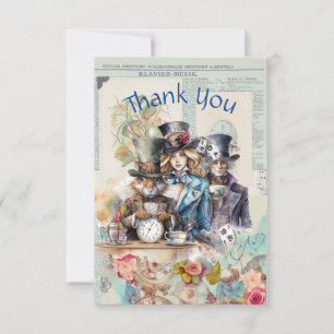 Rabbit, Alice and Mad Hatter in Top Hats Thank You Card