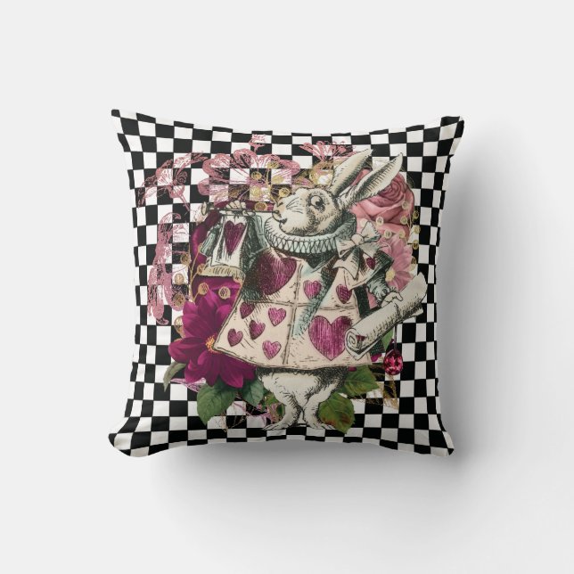 Rabbit Alice in Wonderland Elegant Throw Pillow (Front)