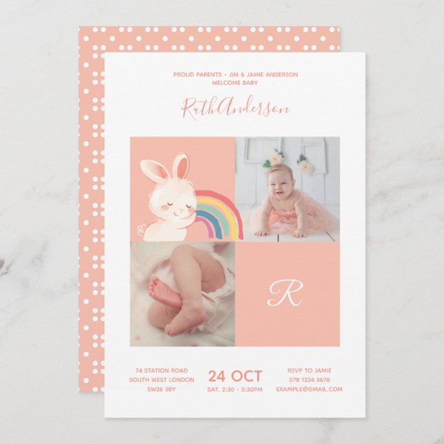 Rabbit • Alphabet Monogram Cute Baby Shower Invitation (Front/Back)