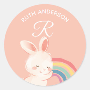 Rabbit • Alphabet Monogram Cute School Daycare Classic Round Sticker