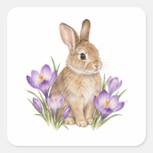 Rabbit Among Autumn Crocus Square Sticker