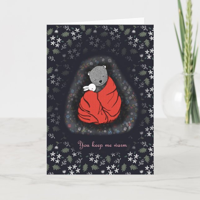Rabbit and Bear Couple Love Valentine's day  Card (Front)