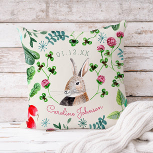 Rabbit and clover  throw pillow