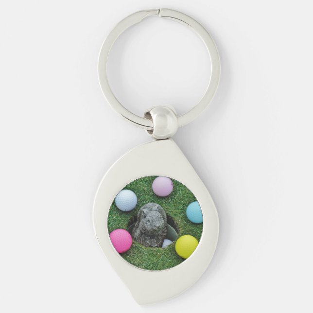 Rabbit and coloured Golf Balls Keychain (Front)