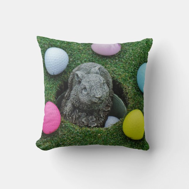 Rabbit and coloured Golf Balls Throw Pillow (Front)