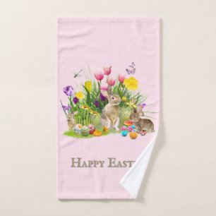 Rabbit and Easter Eggs Holiday Hand Towel