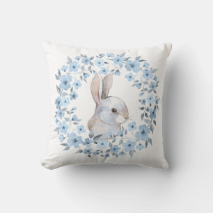 Rabbit and floral wreath throw pillow