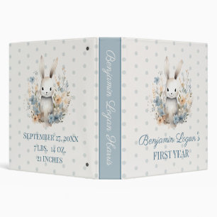 Rabbit and Flowers Baby Boy's First Year Scrapbook Binder