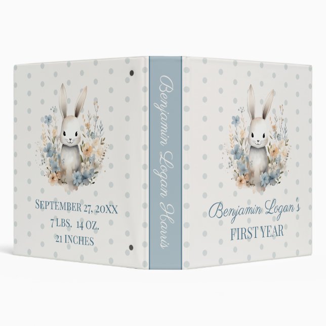 Rabbit and Flowers Baby Boy's First Year Scrapbook Binder (Background)