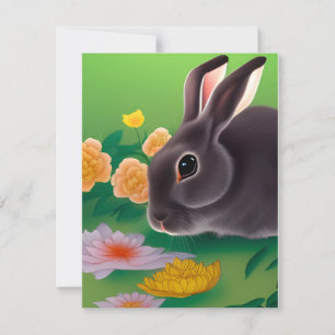Rabbit and Flowers Holiday Card