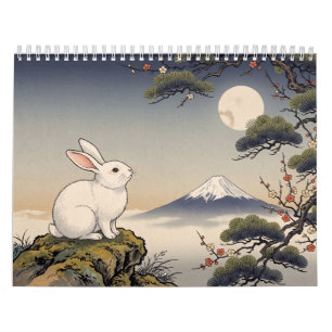 Rabbit and Moon Hanafuda Japanese Woodblock Art Calendar