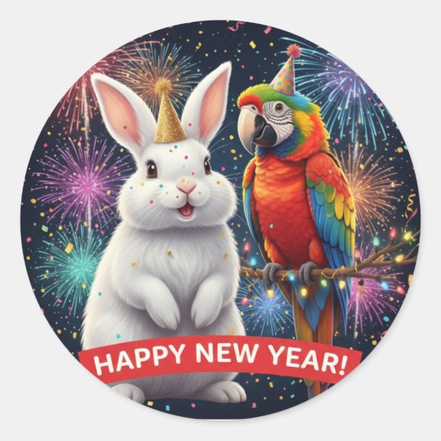 Rabbit and Parrot New Year Sticker (Front)