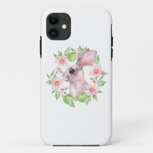 Rabbit and pink flowers iPhone 11 case