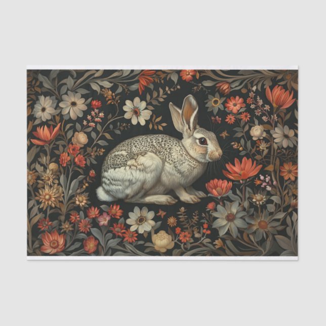 Rabbit and Red Wildflowers Decoupage Tissue Paper (Front)