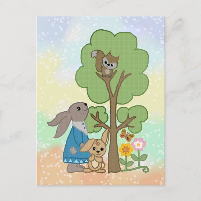 rabbit and squirrel postcard (Front)