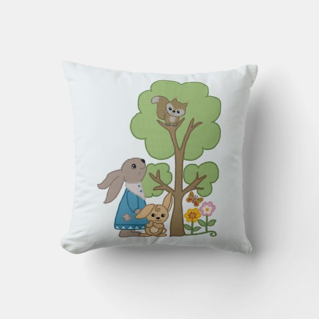 rabbit and squirrel throw pillow (Front)