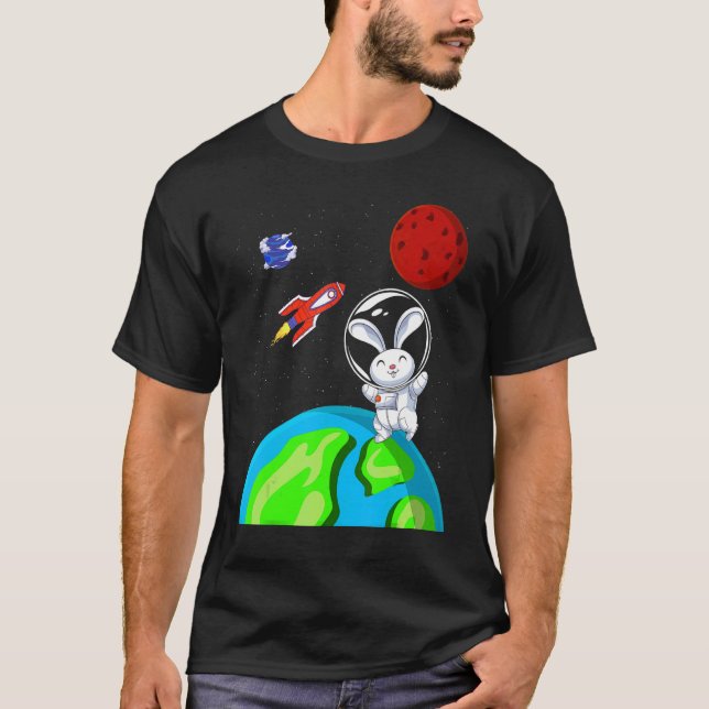 Rabbit Animal  Outer Space Rocket Astronaut Bunny T-Shirt (Front)