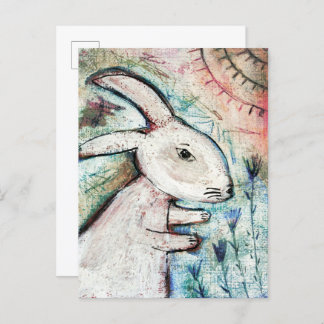 Rabbit art primitive postcard