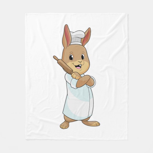 Rabbit as Baker with Rolling pin Fleece Blanket (Front)