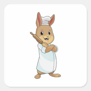 Rabbit as Baker with Rolling pin Square Sticker