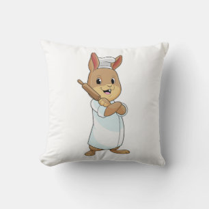 Rabbit as Baker with Rolling pin Throw Pillow