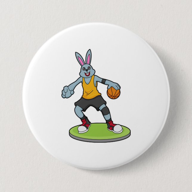 Rabbit as Basketball player with Basketball 3 Inch Round Button (Front)