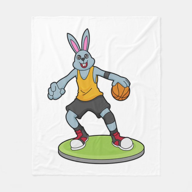 Rabbit as Basketball player with Basketball Fleece Blanket (Front)