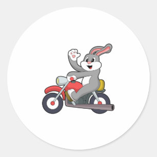 Rabbit as Biker with Motorcycle.PNG Classic Round Sticker