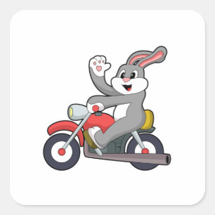 Rabbit as Biker with Motorcycle.PNG Square Sticker