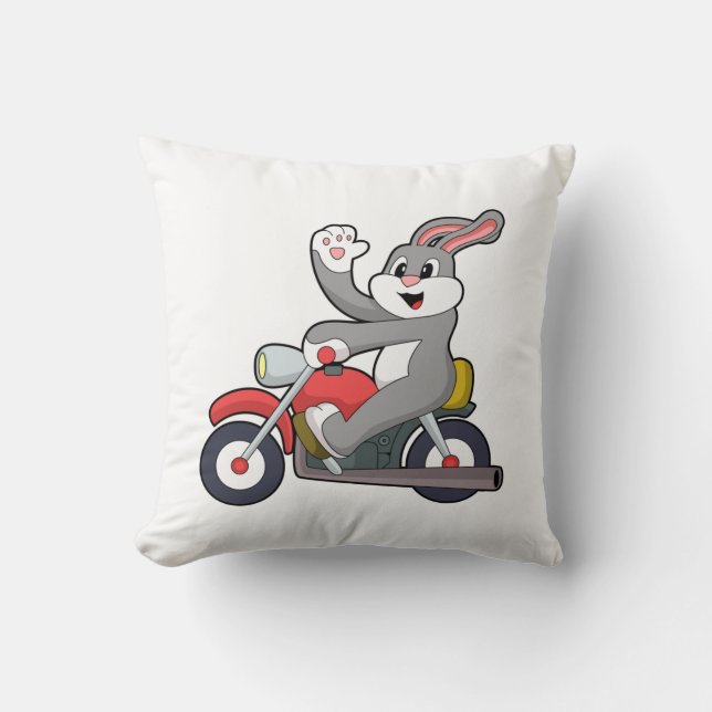 Rabbit as Biker with Motorcycle.PNG Throw Pillow (Front)