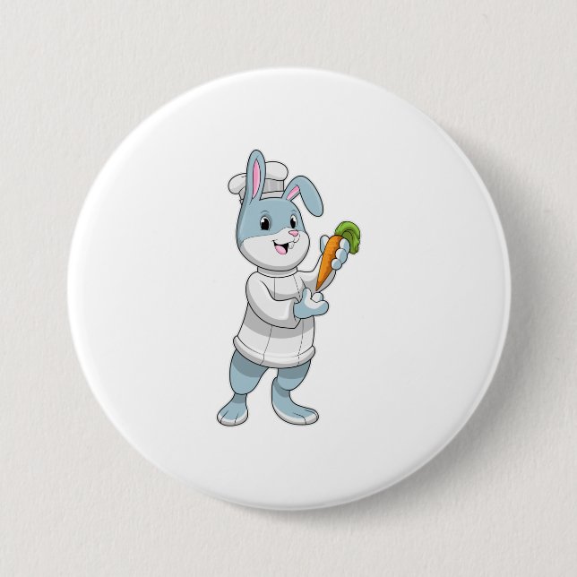 Rabbit as Cook with Carrot 3 Inch Round Button (Front)