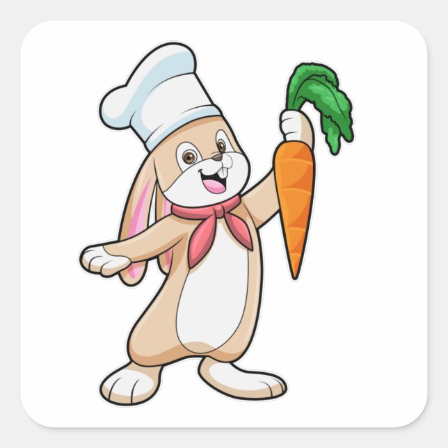 Rabbit as Cook with Carrot Square Sticker (Front)