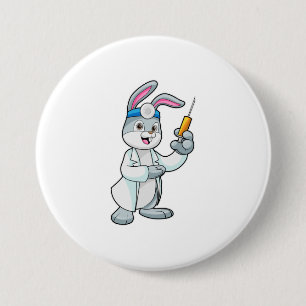 Rabbit as Doctor at Vaccination with Syringe 3 Inch Round Button