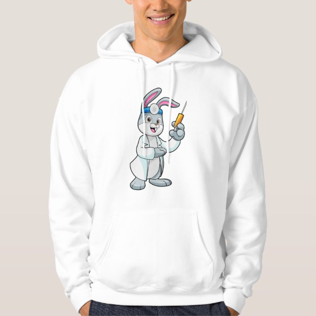 Rabbit as Doctor at Vaccination with Syringe Hoodie (Front)
