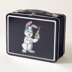 Rabbit as Doctor at Vaccination with Syringe Metal Lunch Box
