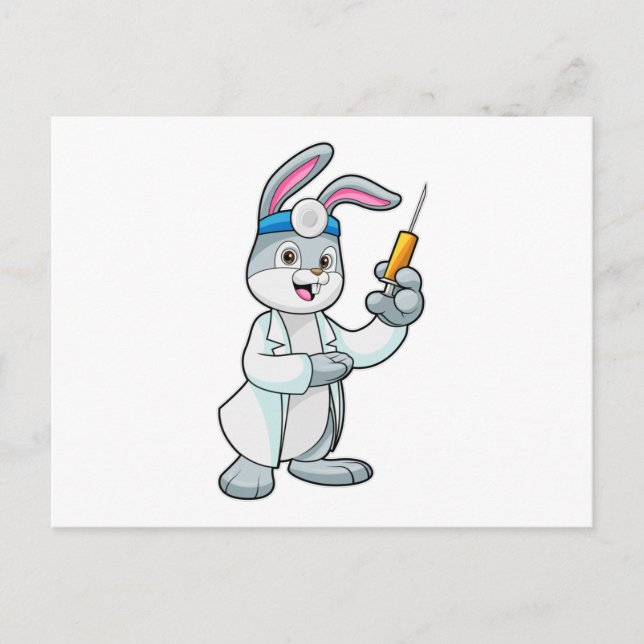 Rabbit as Doctor at Vaccination with Syringe Postcard (Front)