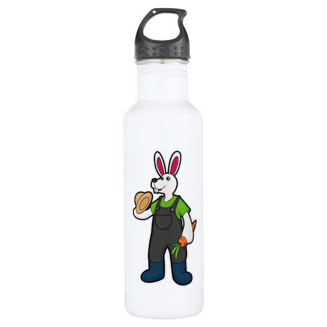 Rabbit as Farmer with Carrot & Hat 710 Ml Water Bottle (Front)