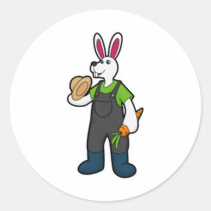 Rabbit as Farmer with Carrot & Hat Classic Round Sticker