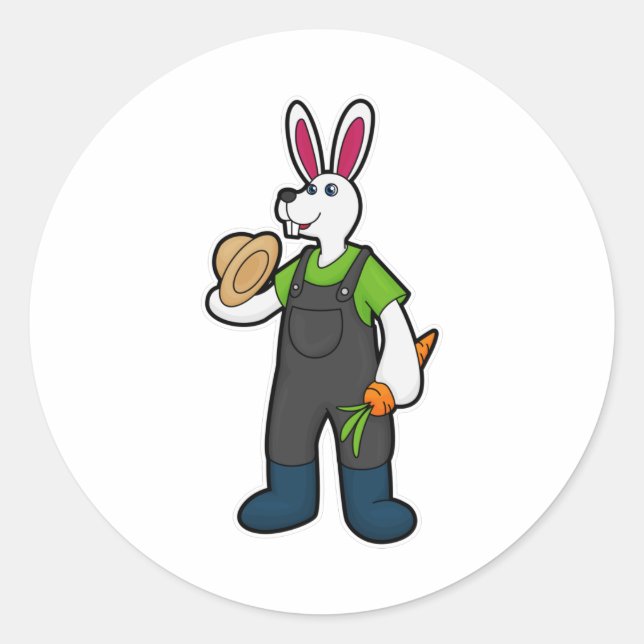 Rabbit as Farmer with Carrot & Hat Classic Round Sticker (Front)