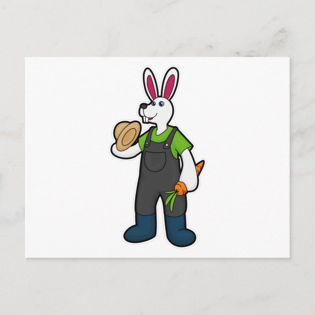 Rabbit as Farmer with Carrot & Hat Postcard (Front)