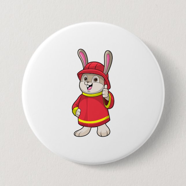 Rabbit as Firefighter with Helmet 3 Inch Round Button (Front)