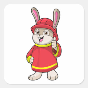 Rabbit as Firefighter with Helmet Square Sticker