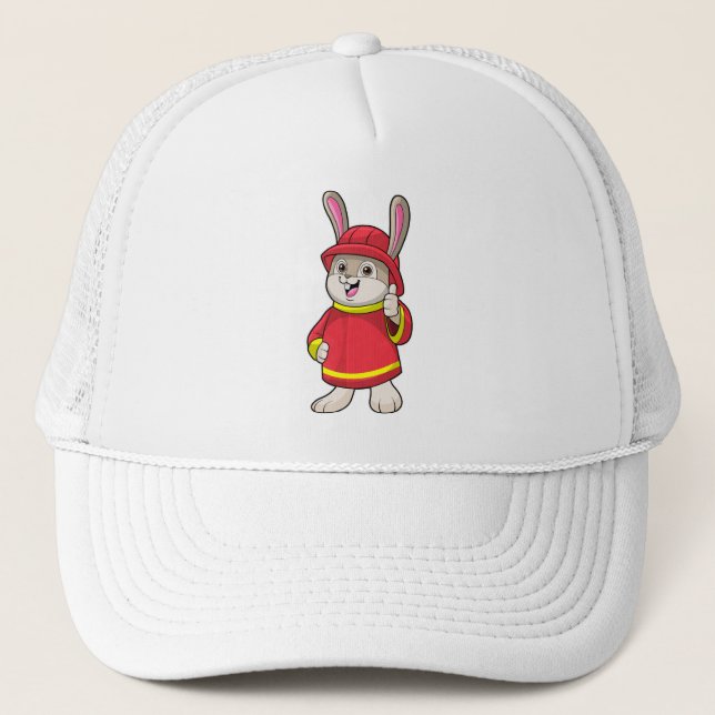 Rabbit as Firefighter with Helmet Trucker Hat (Front)