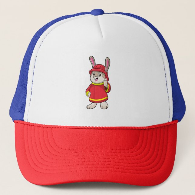 Rabbit as Firefighter with Helmet Trucker Hat (Front)
