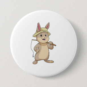 Rabbit as Fisher with Fishing rod 3 Inch Round Button