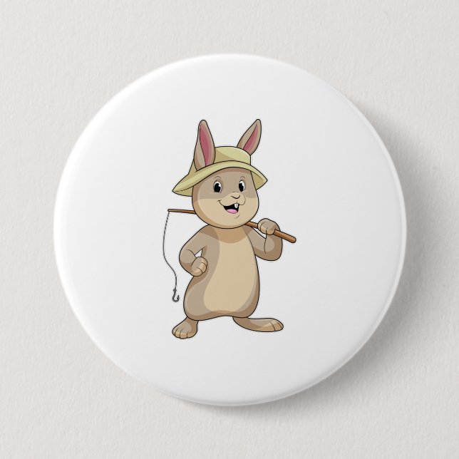 Rabbit as Fisher with Fishing rod 3 Inch Round Button (Front)