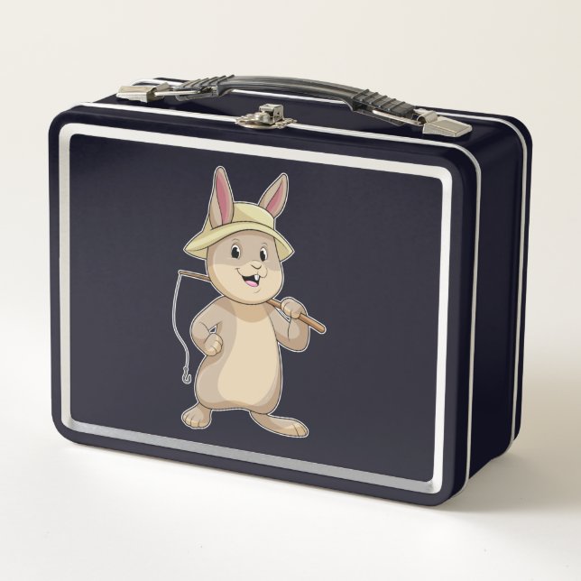 Rabbit as Fisher with Fishing rod Metal Lunch Box (Front)