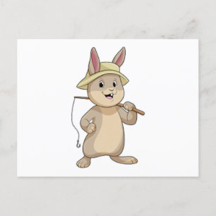 Rabbit as Fisher with Fishing rod Postcard